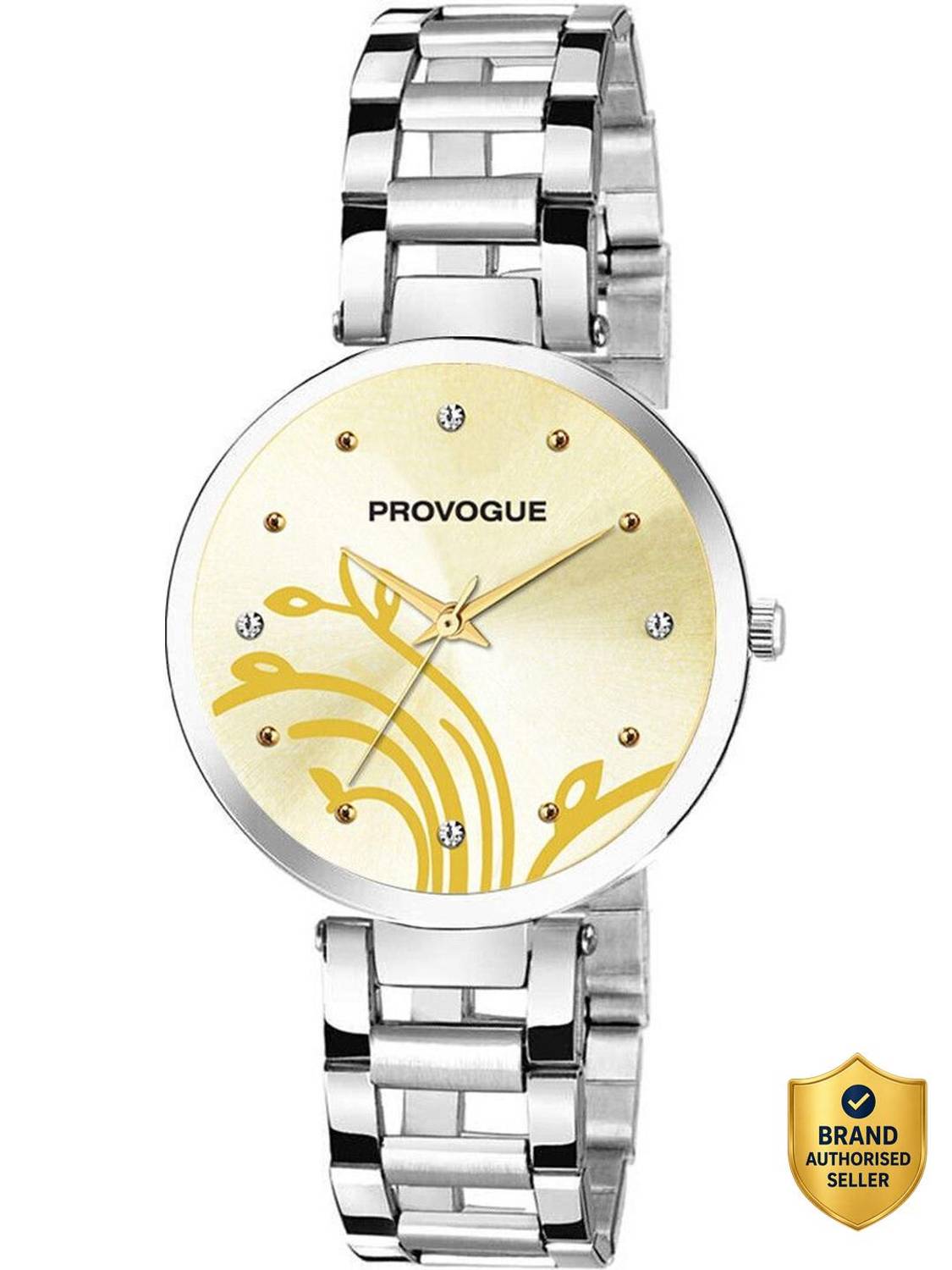 PROVOGUE PRVG-NB600 Golden Dial Stainless Steel Silver Chain Wate...mo