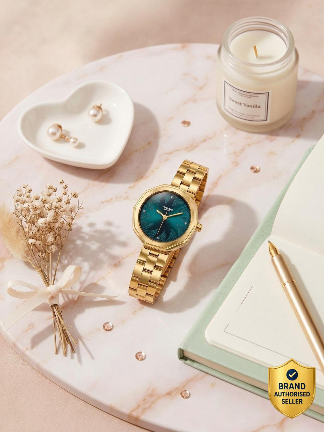 Image of SONATA Poze Drop 9.1 Poze 9 Quartz Green Dial IPRG Strap Analog Watch - For Women