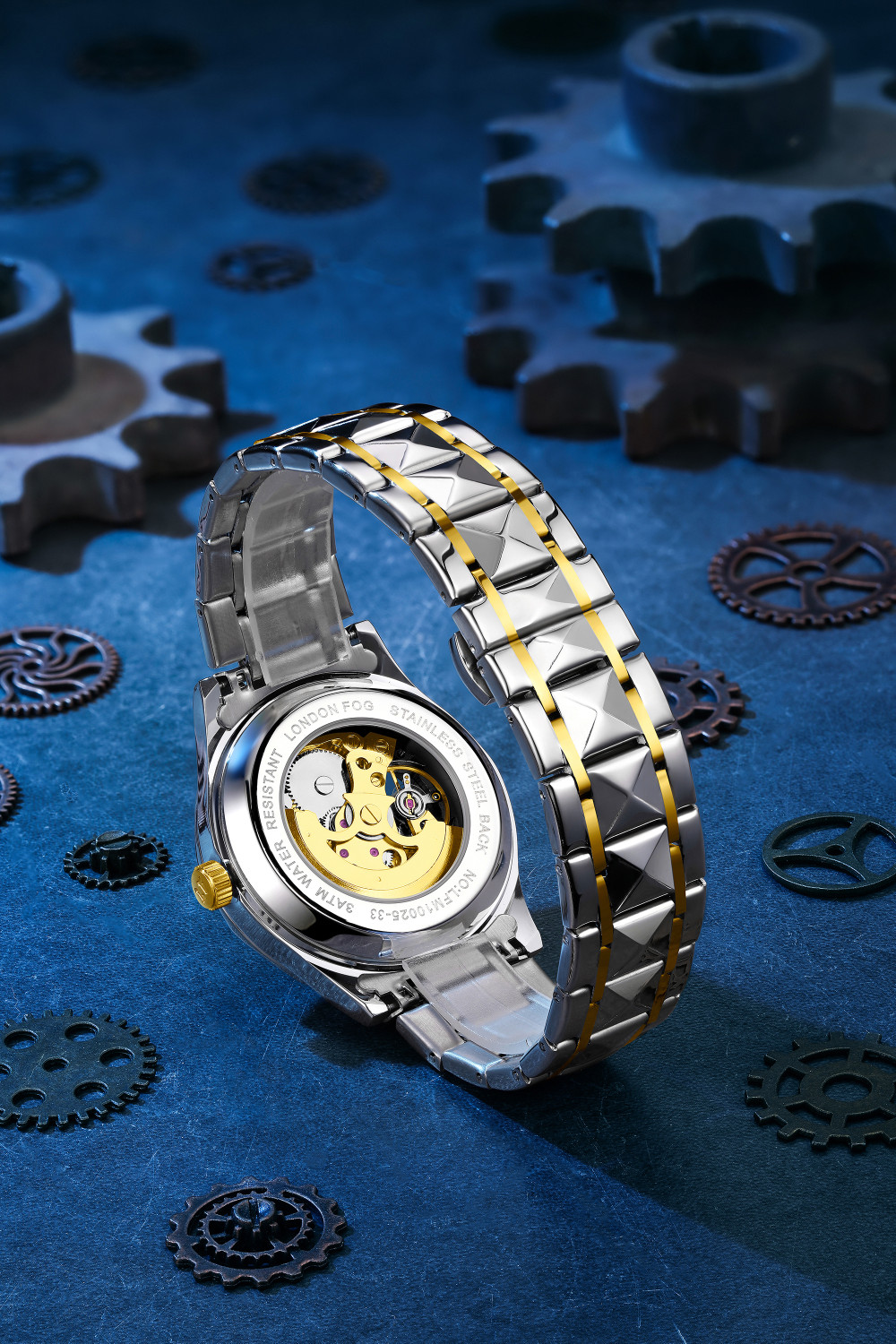 Image of London Fog Berkeley Collection Automatic Mechanical Skeleton Two-Tone Silver & Gold Strap Analog Watch - For Men LFM10025-33