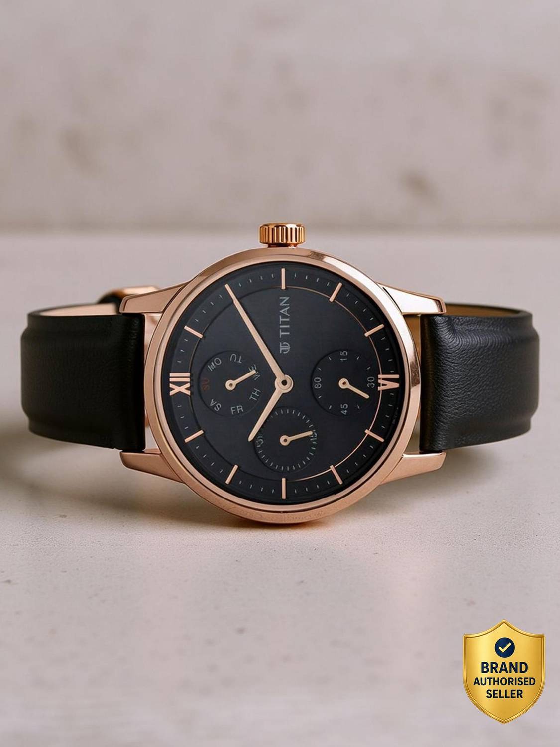 Titan Workwear Regal Multifunction Black Dial Black Leather Strap...more