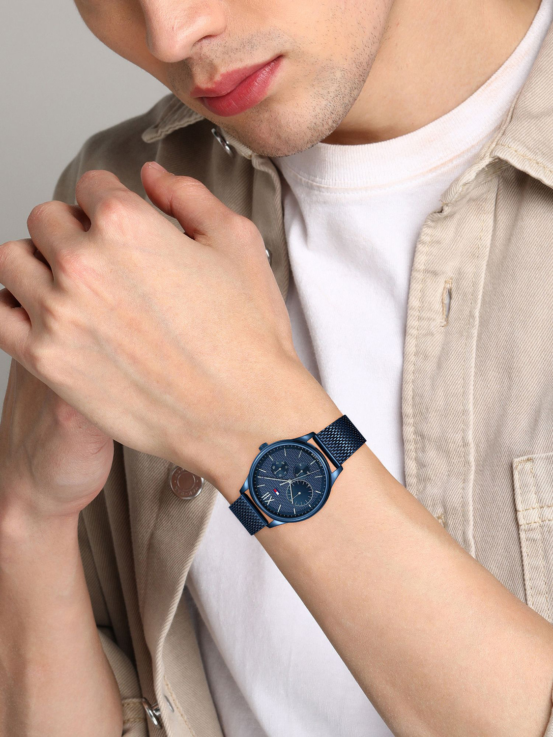 Image of TOMMY HILFIGER Tommy Hilfiger Multifunction White Dial Blue Silicone Strap Analog Watch - For Men