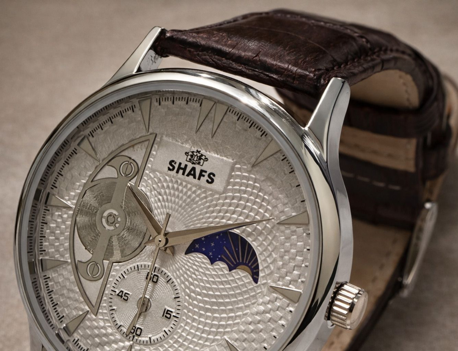 Image of shafs SHAFS Royal Moonphase - Brown Leather Analog Watch - For Men