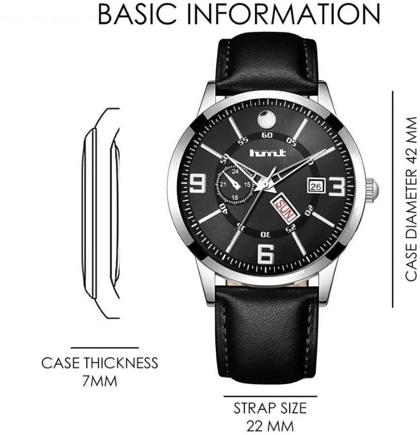 Image of hmt QUARTZ Black Dial Day & Date Analog Watch - For Men