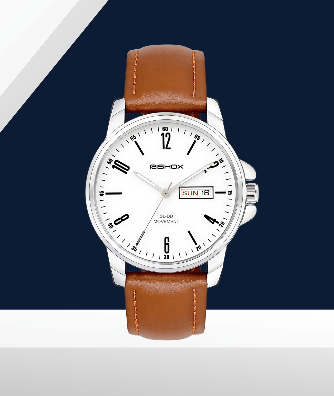 Image of Rishox Brown Leather Strap, White Dial RISHOX Classic Collection Analog Watch - For Men