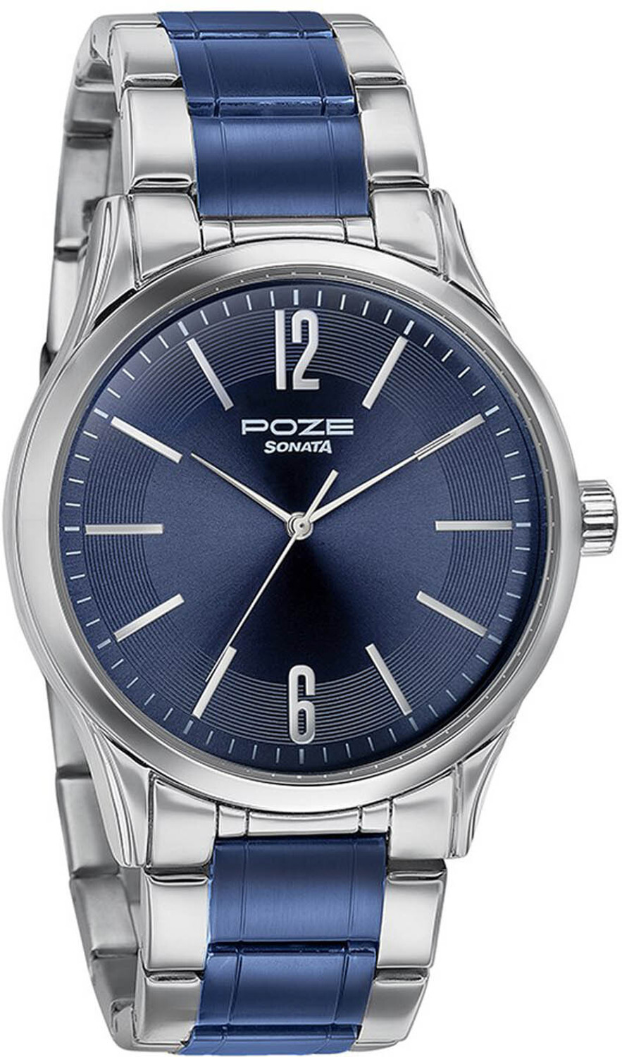 Image of SONATA Sonata Poze Quartz Analog Blue Dial Metal Strap Watch for Men - SP70022KM01 Analog Watch - For Men