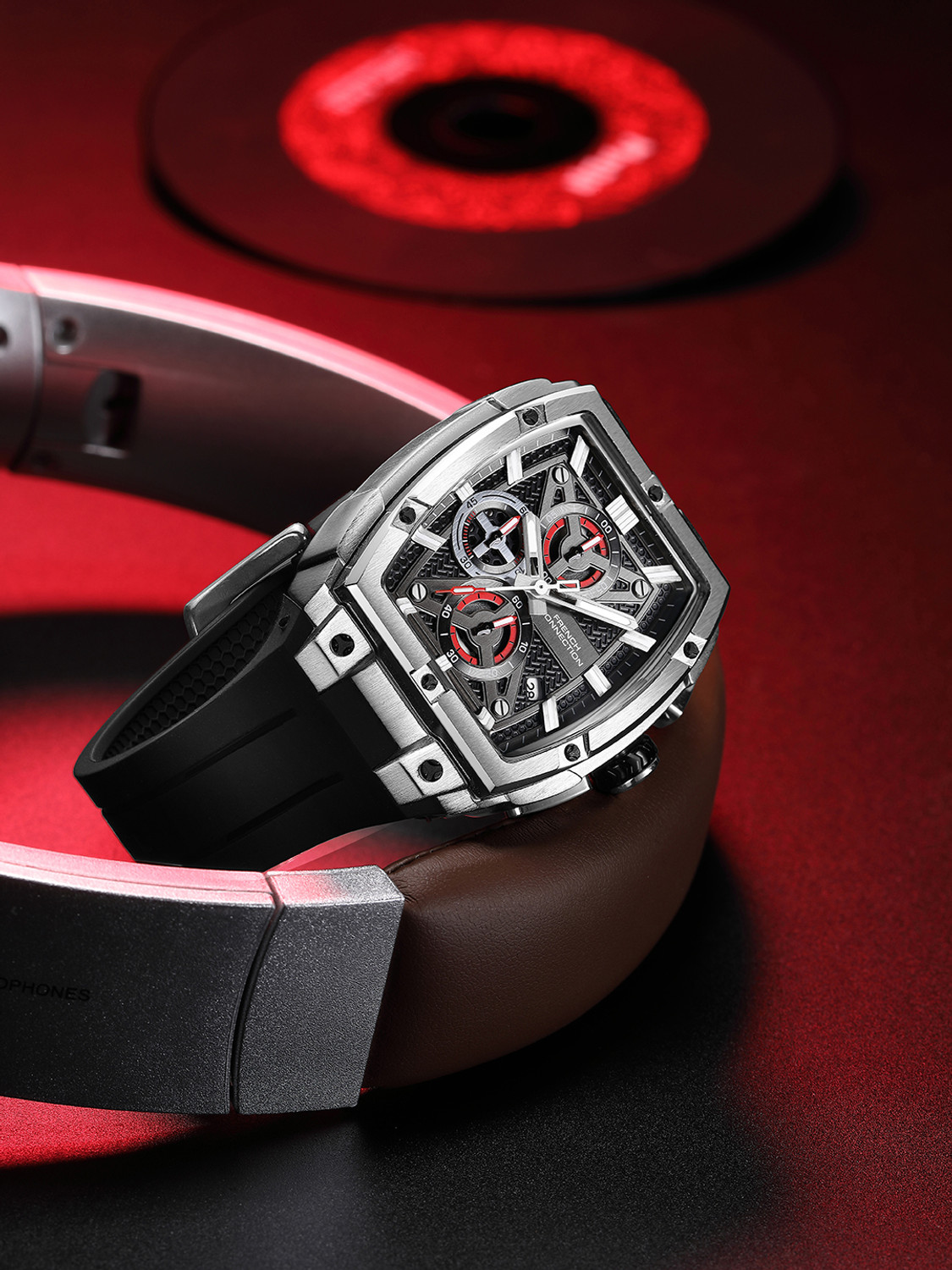 Image of French Connection FCM08SB French Connection | Chronograph | Black Dial | Silicone Strap | FCM08SB Analog Watch - For Men