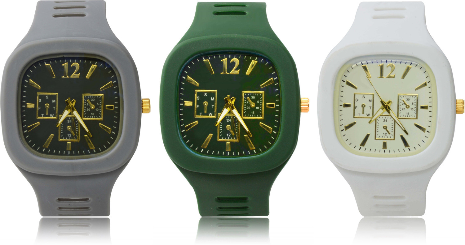 Image of FEMEO New Analogue Superb Best Quality Silicon rubber belt watch for men (Pack of 3) Analog Watch - For Men