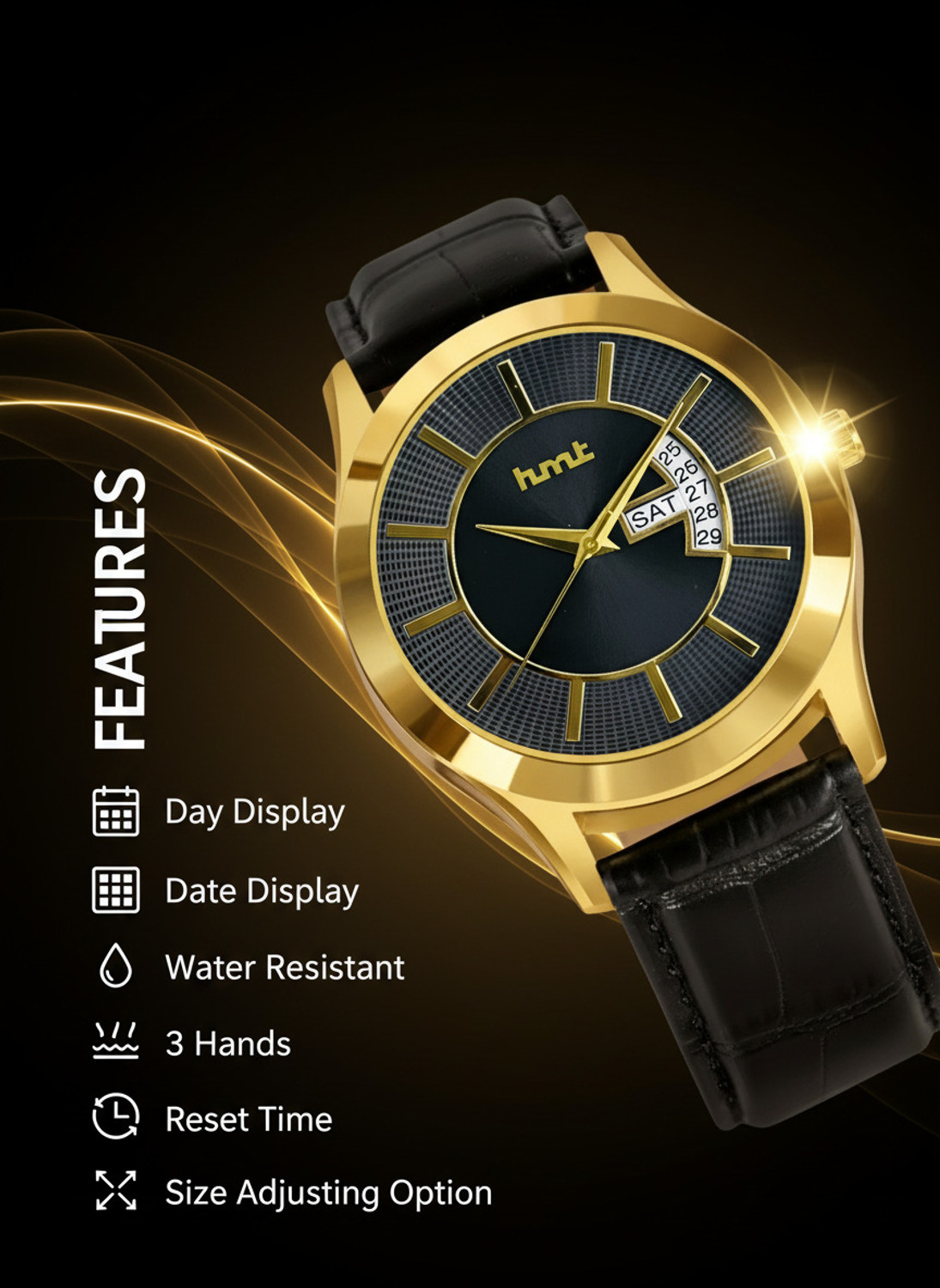 Image of HMT DLX Premium Series Day And Date Working with stylish Dial Fomarl Casual Analog Watch - For Men