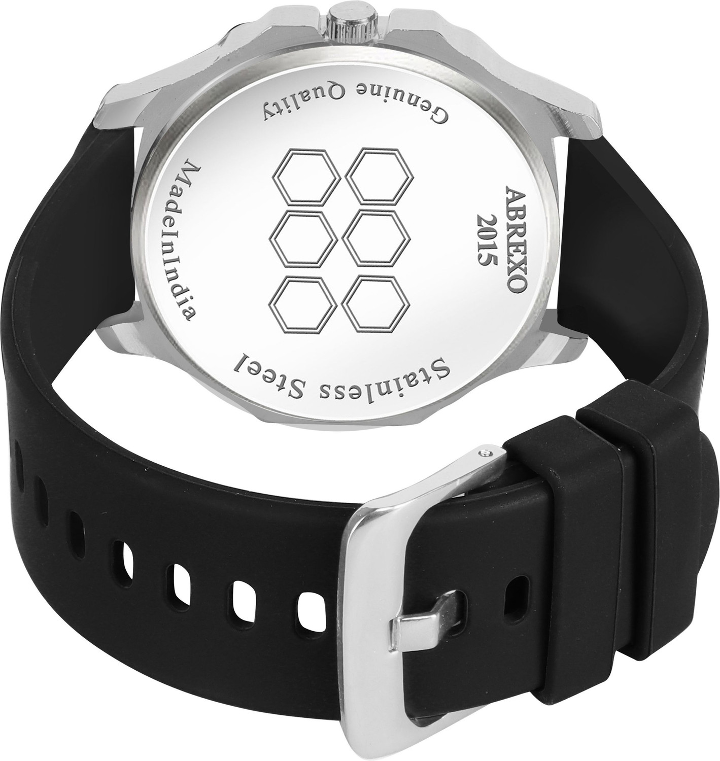 Image of ABREXO Abx8200-Silver Black GODFATHER Square Chrono Look Silver Dial Date Working Black Silicone Strap Boys Analog Watch - For Men