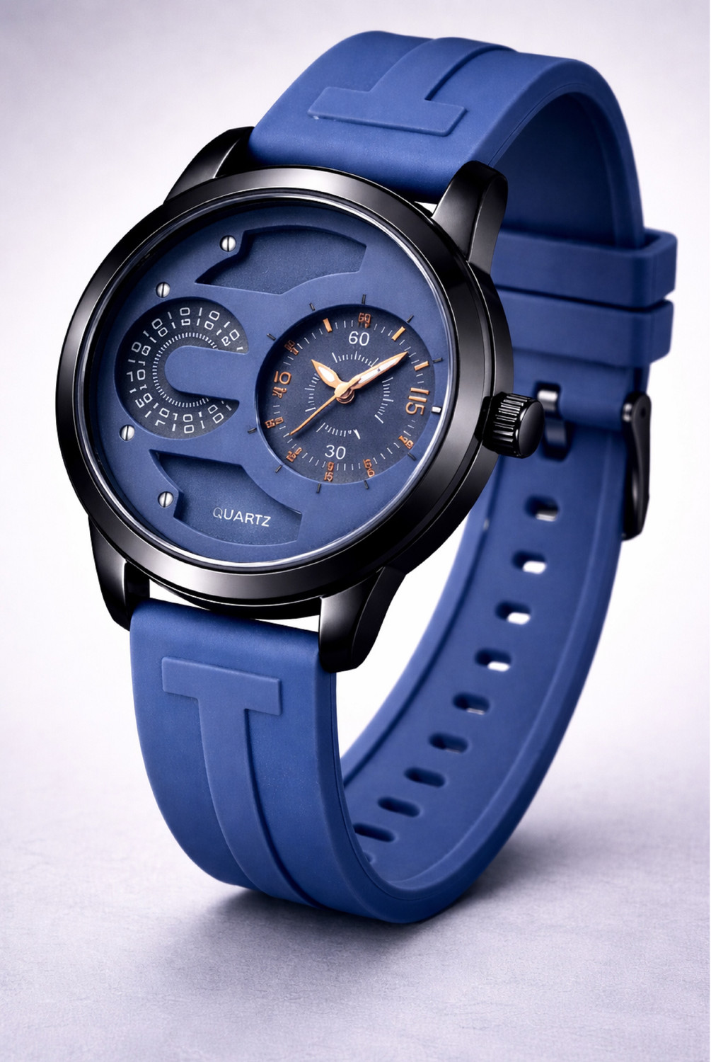 Image of MAAN INTERNATIONAL DD-2401 Prime Collection Dual Dial Quartz Black Silicone Strap Analog Watch - For Men