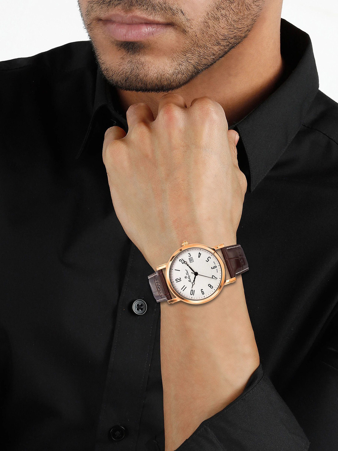 Image of Mathey-Tissot HB611251PG Swiss Made City Leather Quartz Ronda 505 H3 Movement White Dial Analog Watch - For Men