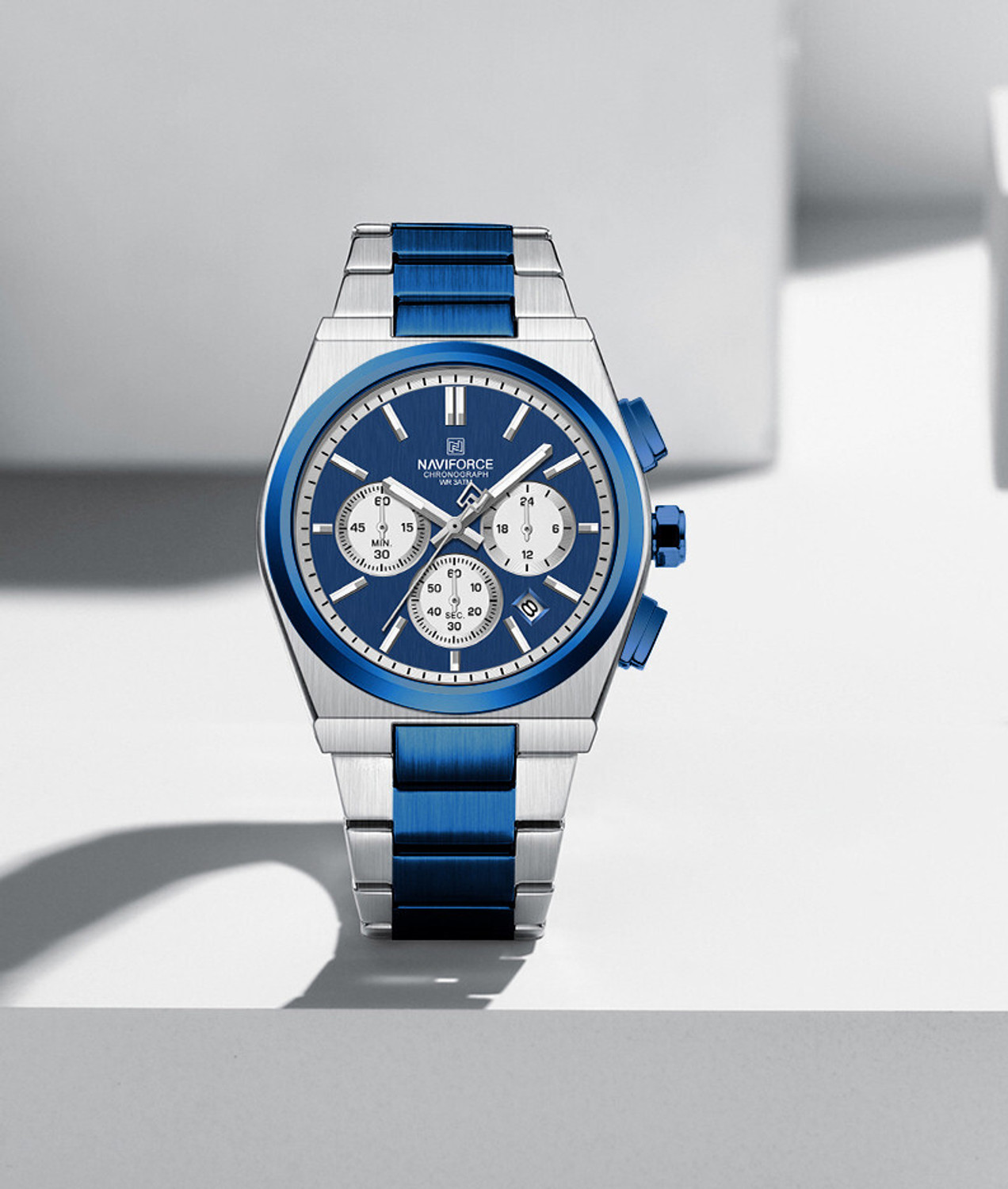 Image of NAVIFORC NF8048GSBEBE Blue and silver steel strap with working chronograph Analog Watch - For Men