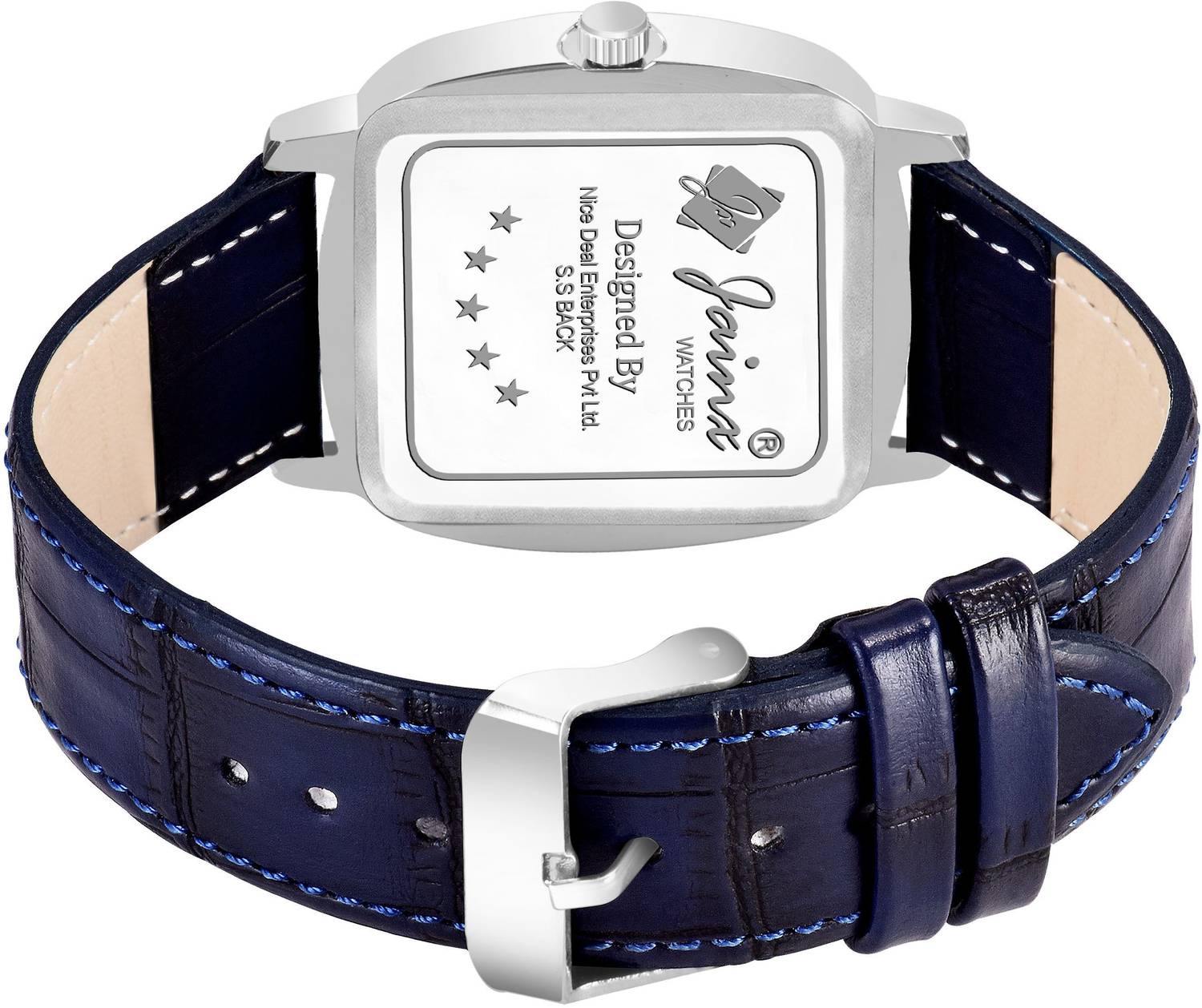 JAINX JM7162 Square Blue Leather Strap Vintage Analog Watch - For