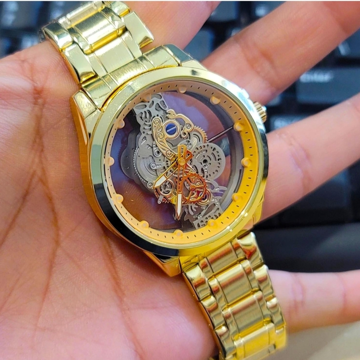Image of Fanish fashion Gold Skeleton Watch TRANSPARENT WATCH SERIES Analog Watch - For Men