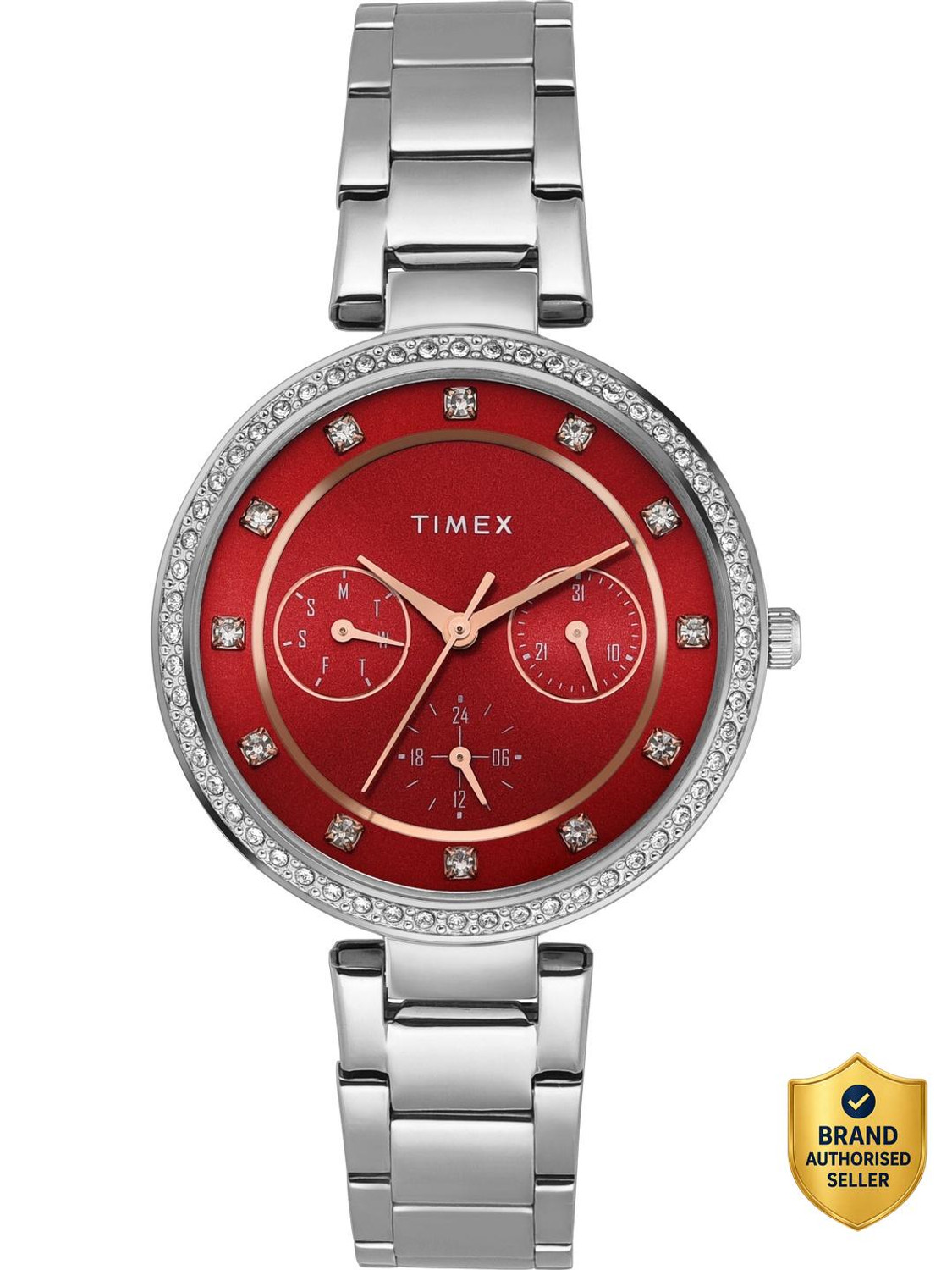 Image of TIMEX TWEL18704 Trendline Round 35mm Red Dial Analog Watch - For Women