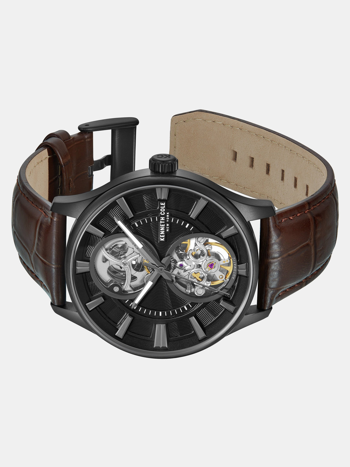 Image of Kenneth Cole Kenneth Cole Automatic Black Dial Brown Leather Strap Analog Watch - For Men