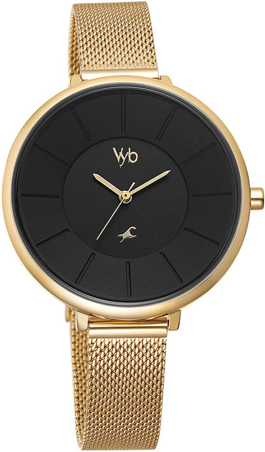 Image of Fastrack Vyb Halo Anthracite Dial Gold Stainless Steel Strap Watch for Girl Analog Watch - For Women