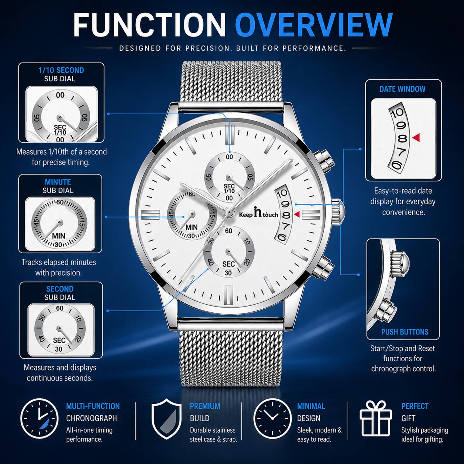 Keep n Touch KnT-1024 Analog Watch - Men, Silver - Image 4