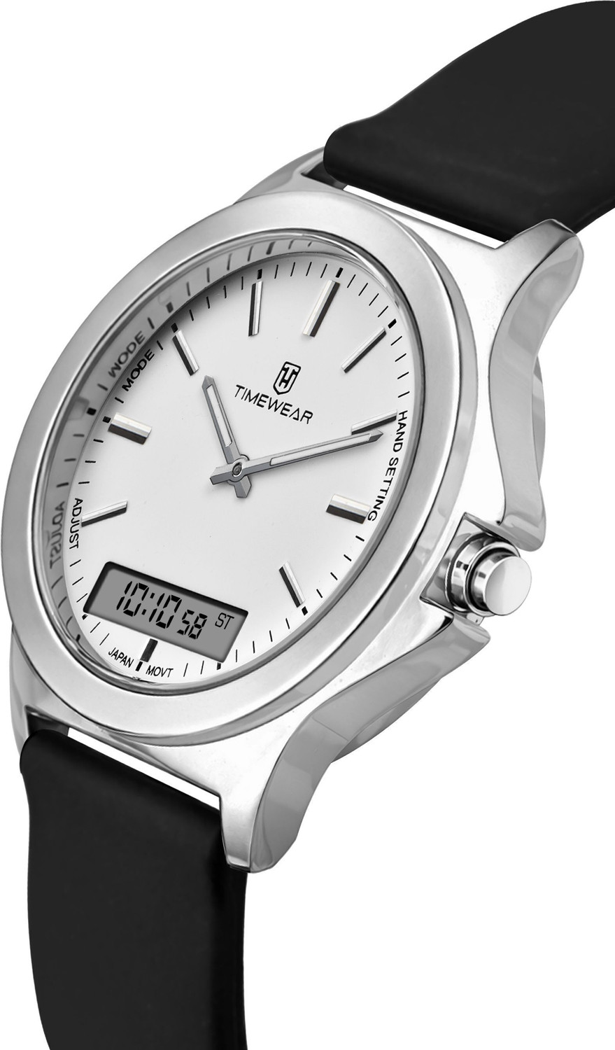 Image of TIMEWEAR 331WDDATG TIMEWEAR Dualtime White Dial Black Silicone Strap Quartz Analog-Digital Watch - For Men