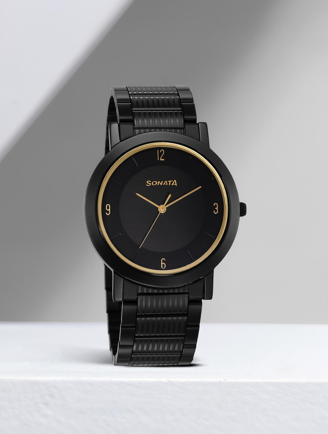 Image of SONATA Sonata Utsav Black Dial Black Stainless Steel Strap Analog Watch - For Men