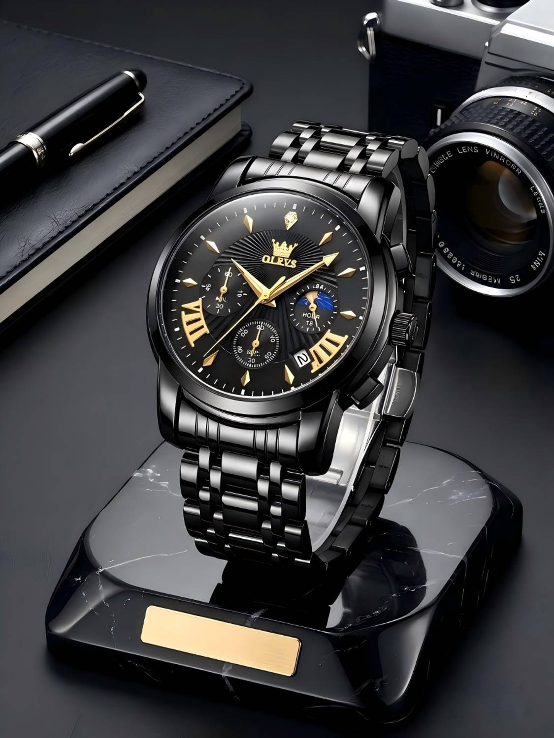 OLEVS 2892 Mens Chronograph Black Watch - Image 2