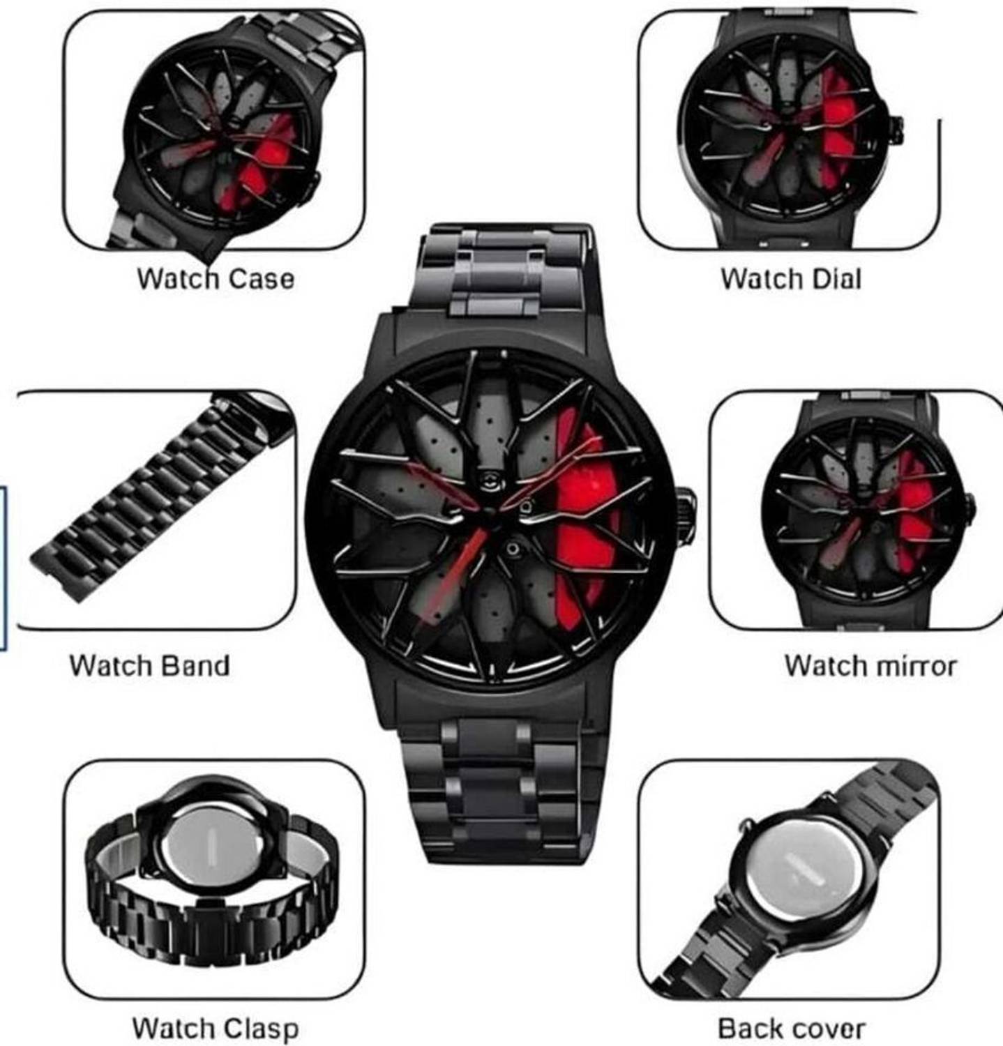 zyrowear Red Analog Car Wheel Spinning Watch for Men - Image 3