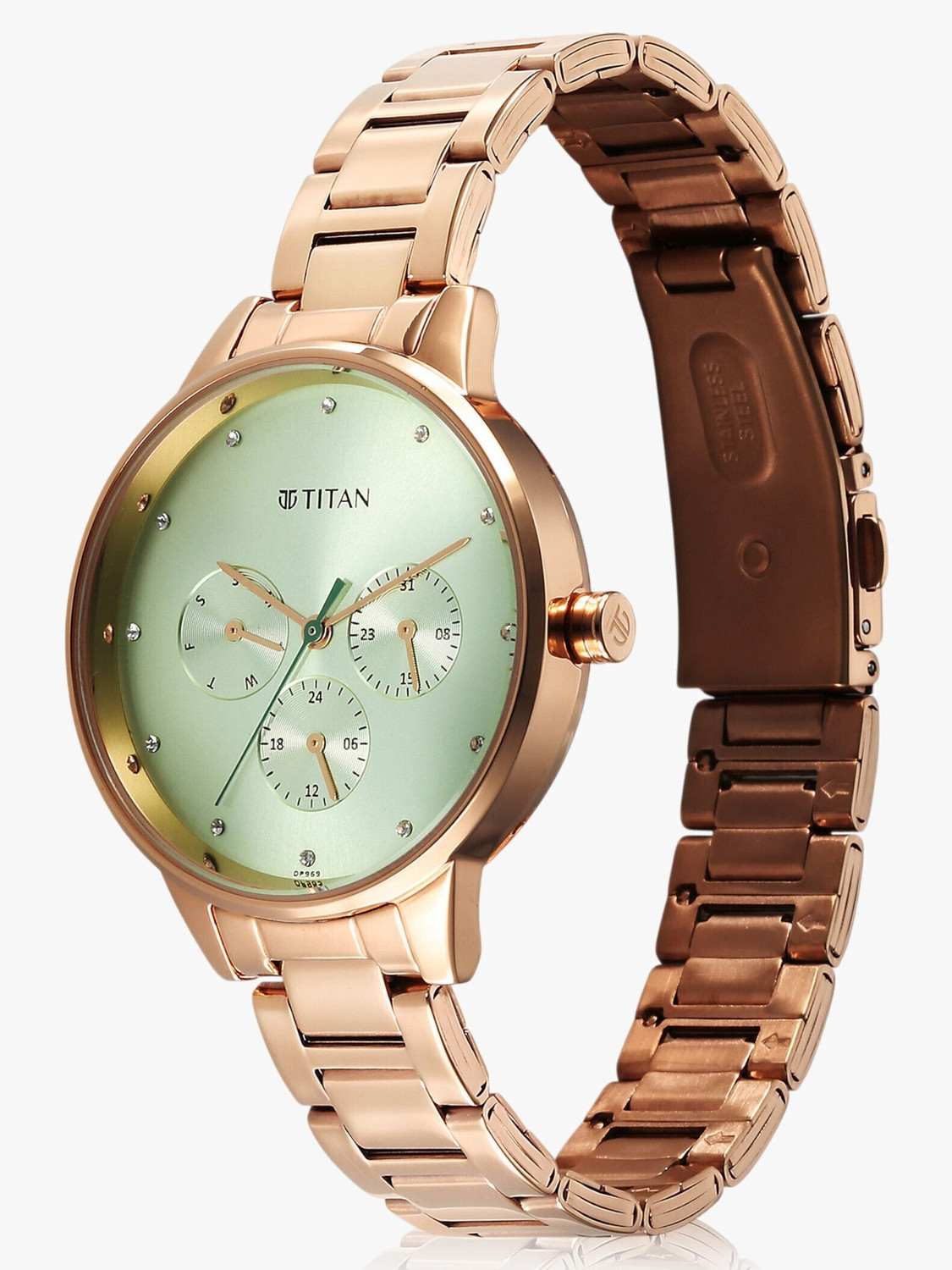 Image of Titan Purple Purple Razzle Dazzle Green Dial Stainless Steel Strap Analog Watch - For Women