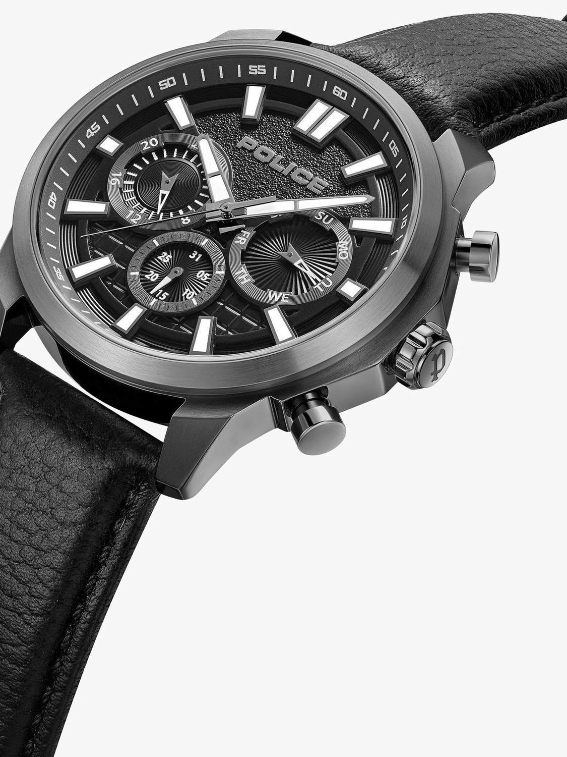 Image of Police Police Multifunction Black Dial Black Leather Strap Analog Watch - For Men