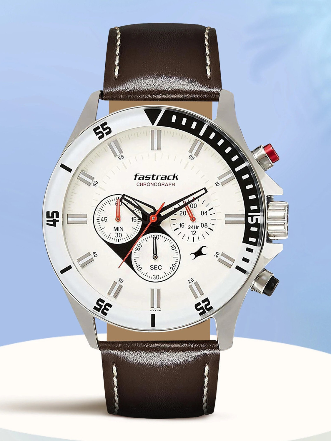 Image of Fastrack NP3072SL01 Fastrack Big Time Chronograph White Dial Brown LeatherStrap Analog Watch - For Men