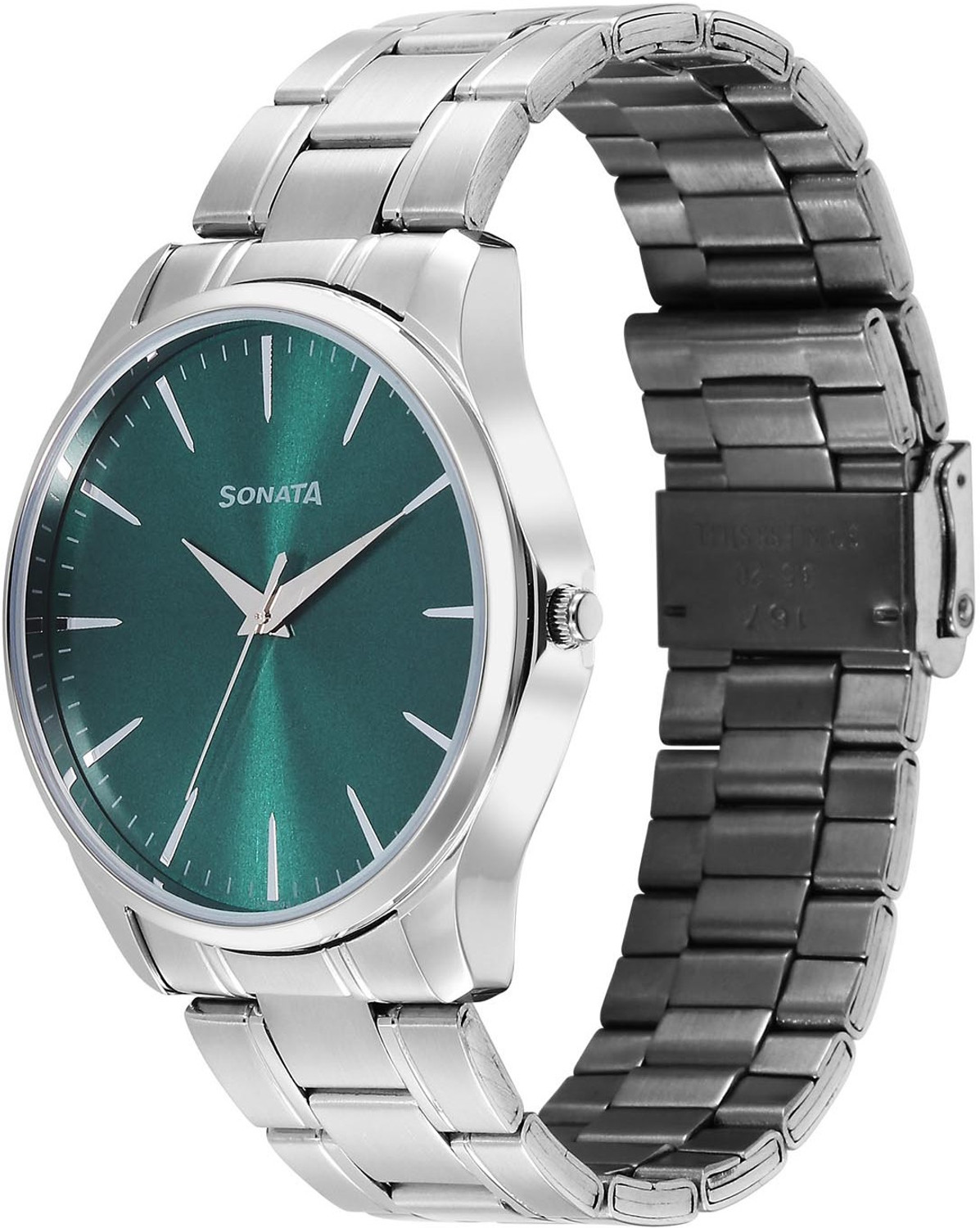 Image of SONATA Sonata Ease Quartz Green Dial Silver Metal Strap Analog Watch - For Men
