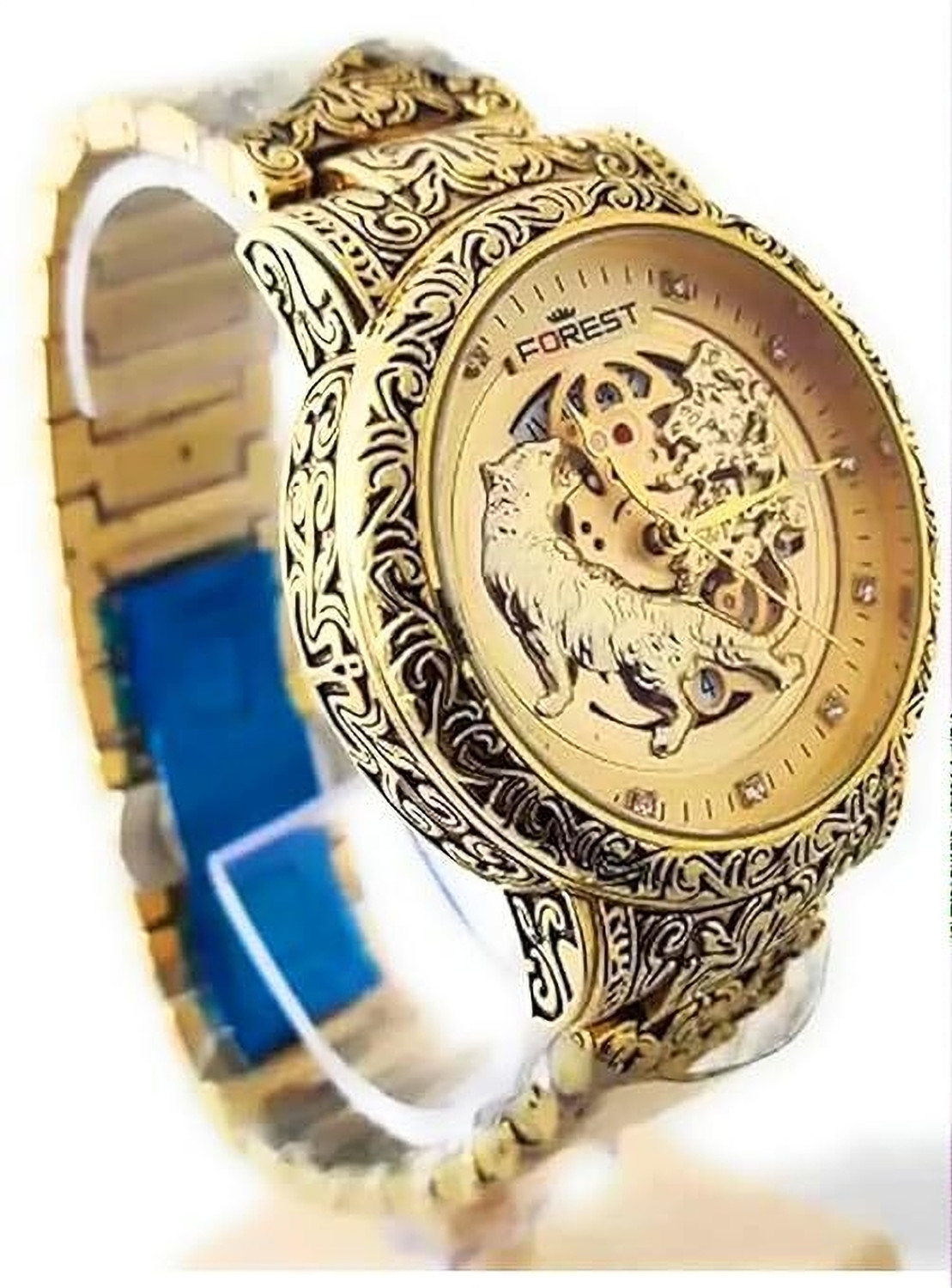 Image of sanowrex Luxury Dragon Design Mechanical Watch,Tiger Design, with Date Display Analog Watch - For Men