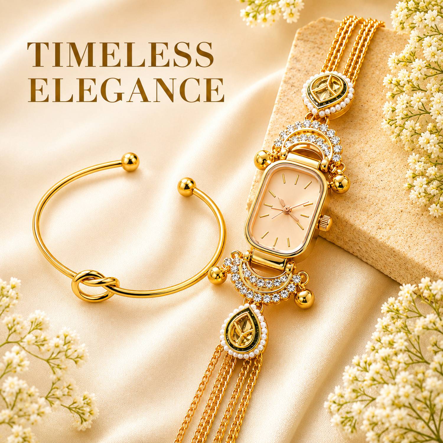 TRENDORA Women's Gold Bracelet Analog Watch Pack of 2 - Image 1