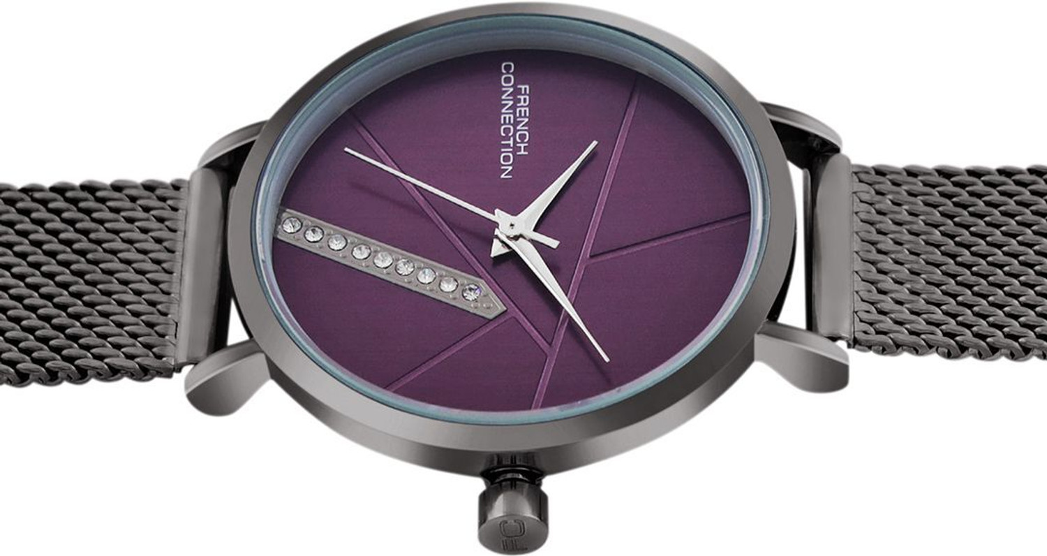 Image of French Connection Lunexa Rhinestone Purple Sunray Dial | Women's Grey Analog Watch Analog Watch - For Women