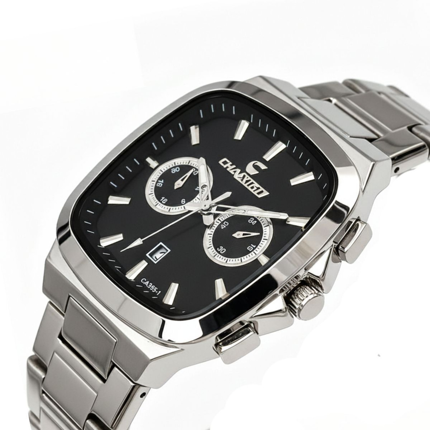 Image of Chaxigo Classic Black Dial Silver Bracelet Strap Cronograph Analog Watch - For Men