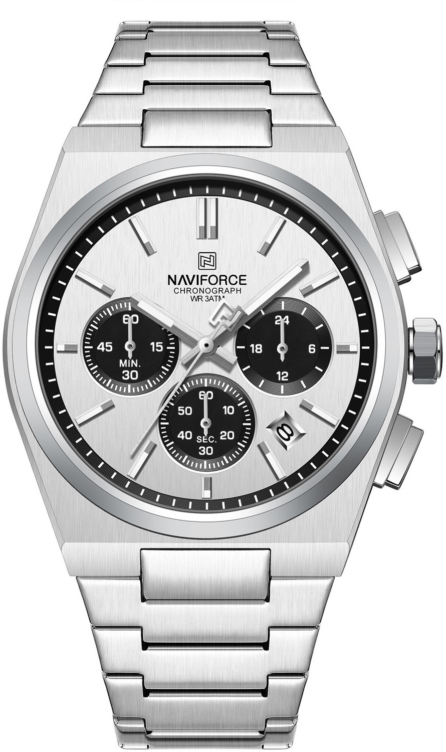 Image of NAVIFORCE NF8048G White chronograph dial With Silver stainless steel strap Analog Watch - For Men