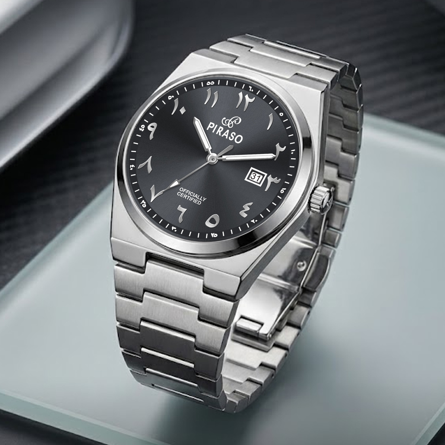 Image of PIRASO TST ARABIC BLACK Piraso Date & Arabic Number Dial, Stainless Steel Chain,Analog Watch For Men Analog Watch - For Men