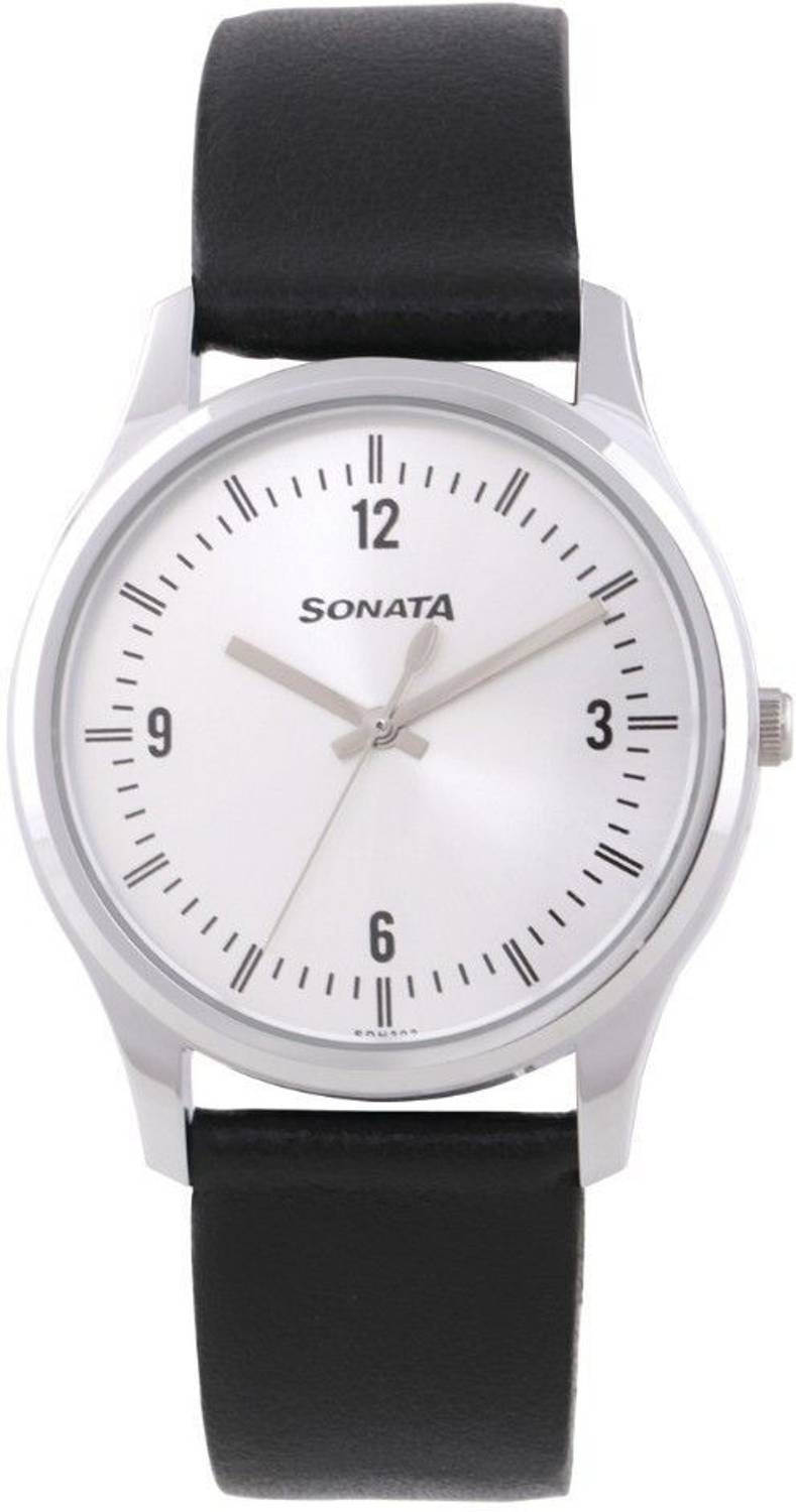 Sonata Essentials Silver Dial Black Leather Strap Analog Watch - Image 2