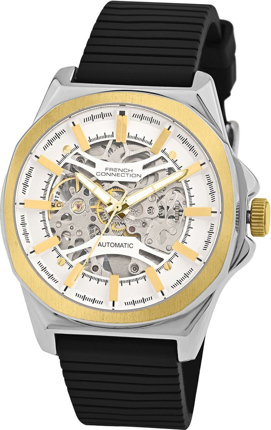 Image of French Connection Mechalume MECHALUME See Through Silver Round Dial | Men's Black Automatic Watch Analog Watch - For Men