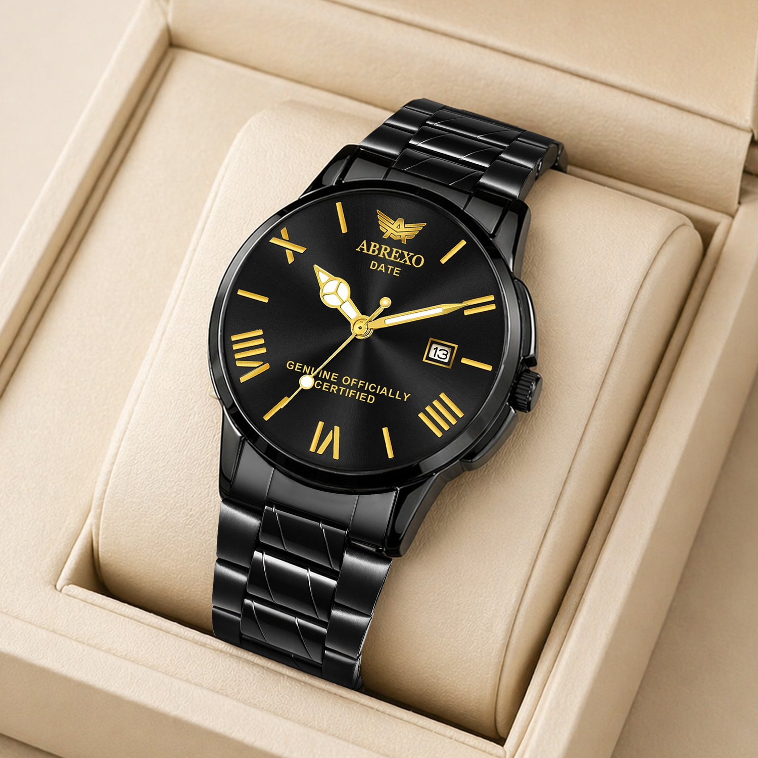 Image of ABREXO Premium Series All Black Dial Long Life Plated Date Working Quartz Boys Analog Watch - For Men