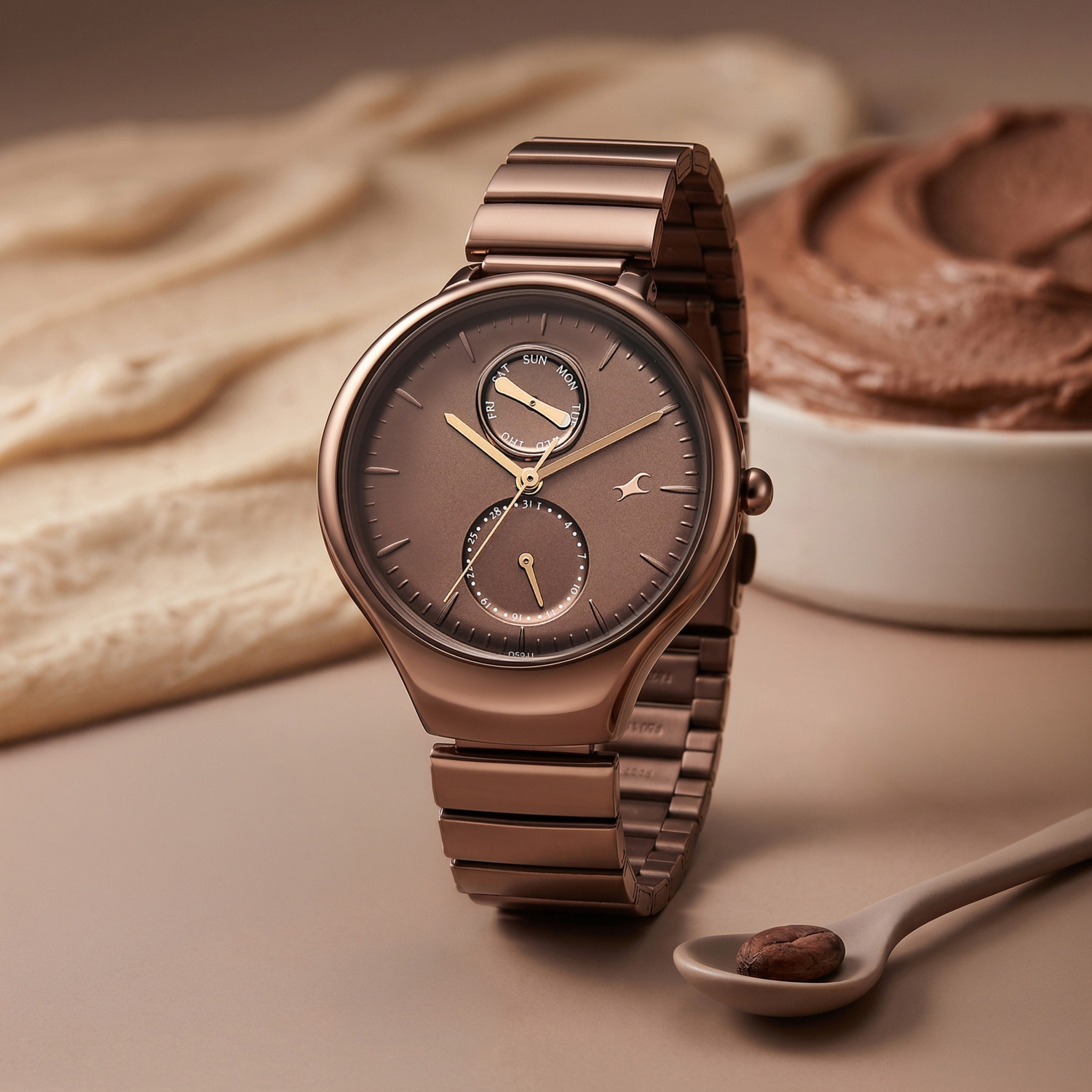 Image of Fastrack Gelato Gelato Chocolate Multifunction Dial Brown Stainless Steel Strap Watch Analog Watch - For Women