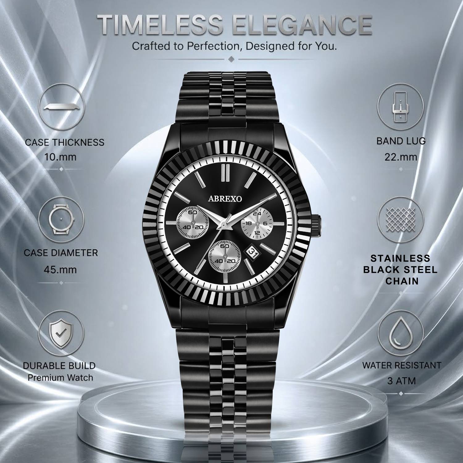 ABREXO Abx3500 Black Chrono RLX Watch - Image 2