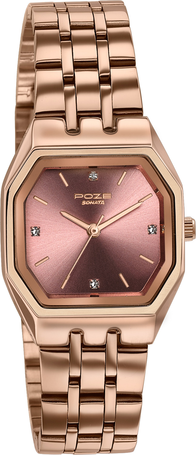 Image of SONATA Poze 8 Sonata Poze 8 Quartz Pink Dial IP Rose Gold 304SS Sheet Metal Strap Analog Watch - For Women