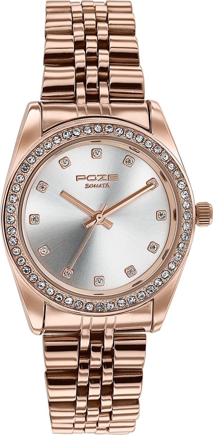 Sonata Poze Golden Hour Quartz Silver Round Dial Women's Watch - Image 2