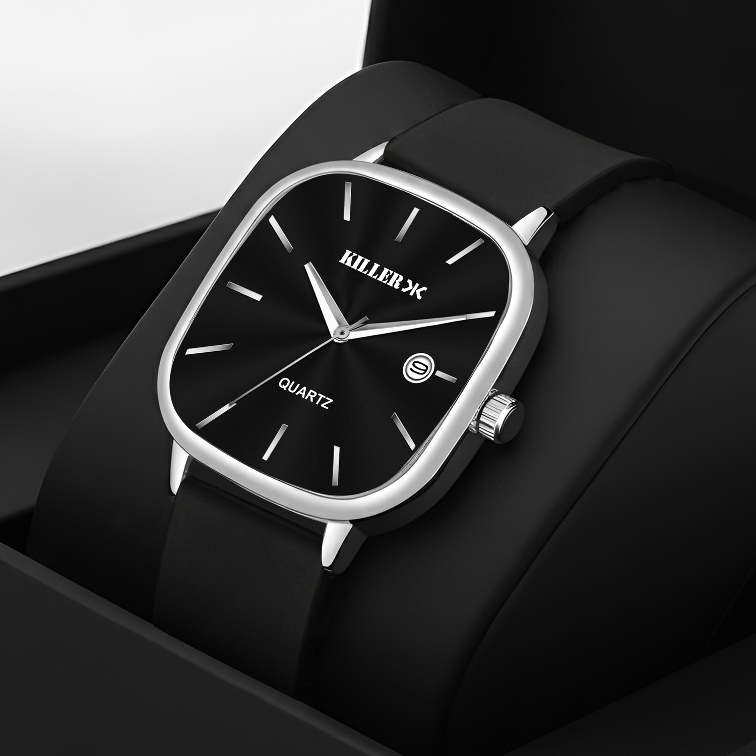 Image of KILLER Slim Square Series | Working Date | Smart Watch Strap | 3D Cut Glass | 1 Year Slim Square Series | Working Date | Smart Watch Strap | 3D Cut Glass | 1 Year Analog Watch - For Men