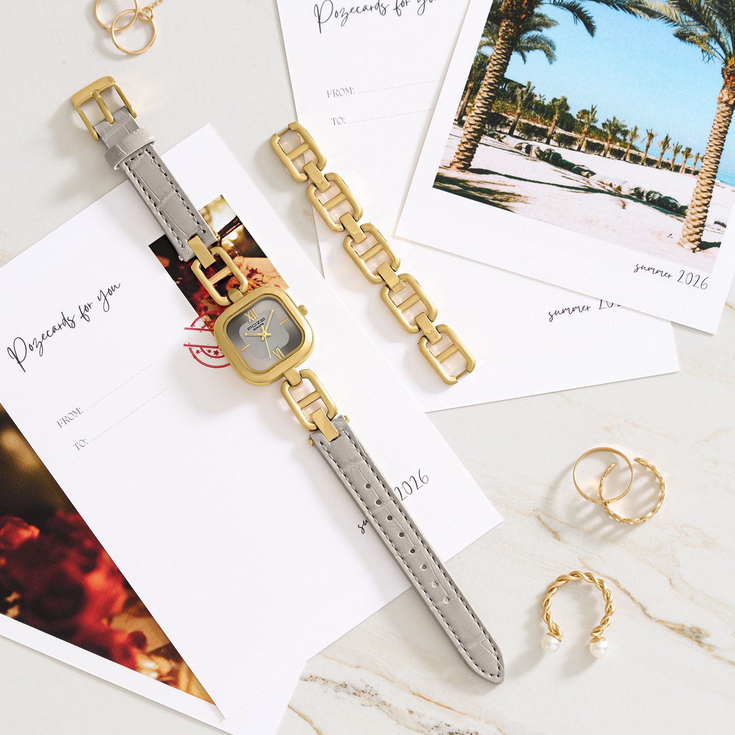 Image of SONATA Poze Drop 9.2 Poze 9 Quartz Beige Dial IPG & Taupe Alloy Strap Analog Watch - For Women