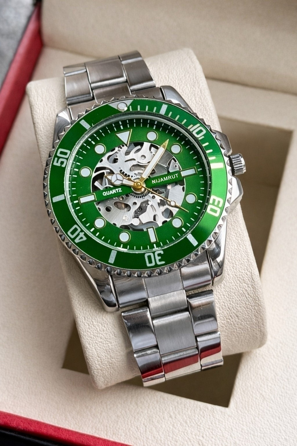 Image of NIJAMRUT AVM044 - BLACK Premium Mens Skeleton Dial Wrist Watch | Stainless Steel Strap | Gifts for Boys Analog Watch - For Men