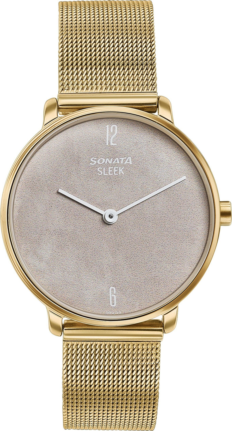 Image of SONATA Sonata Sleek Beige Dial Gold Stainless Steel Strap Analog Watch - For Women
