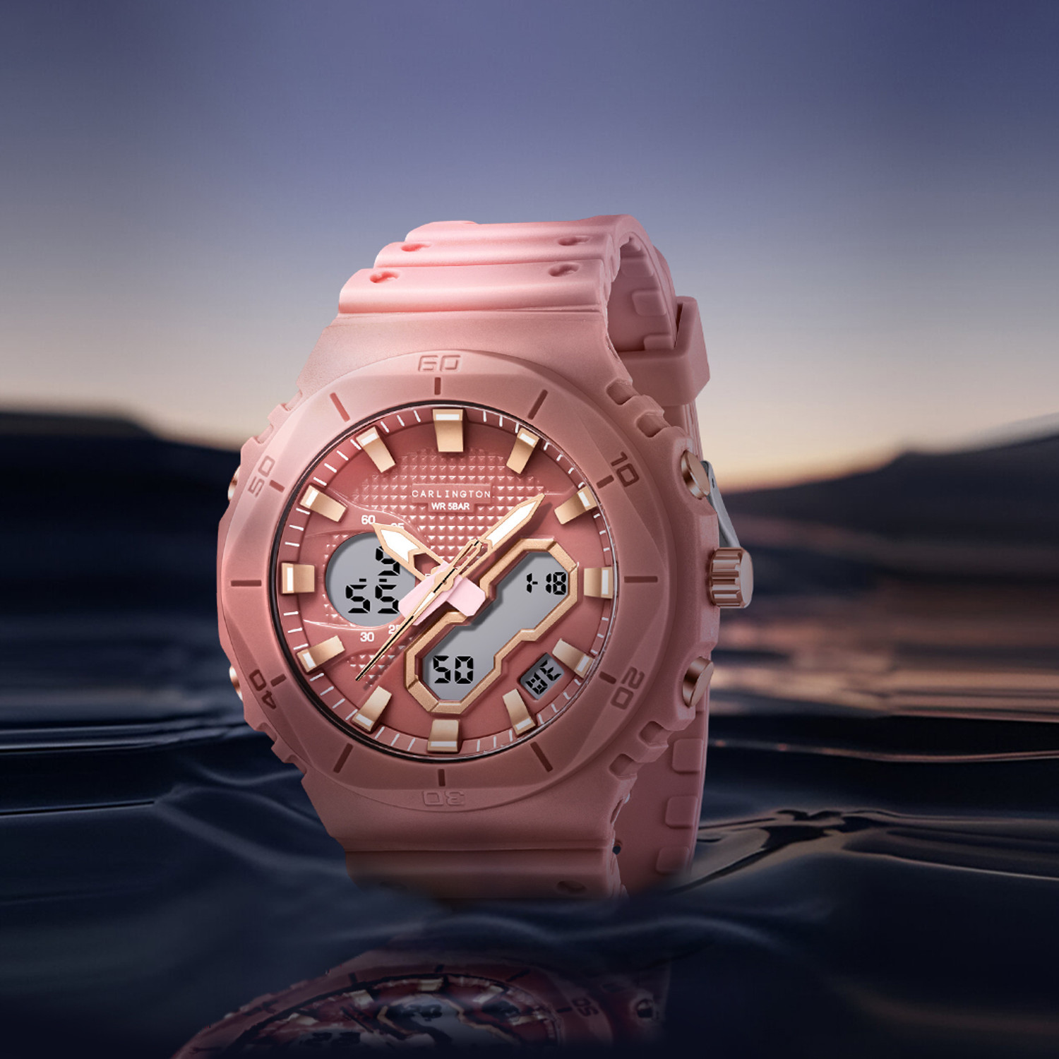 Image of Carlington CT 8120 Pink Velocity Series Analog-Digital Watch - For Women