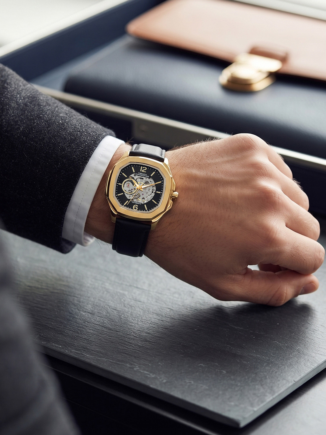 Image of French Connection FCA39BL Black Sunray Round Dial Automatic Analog Watch - For Men