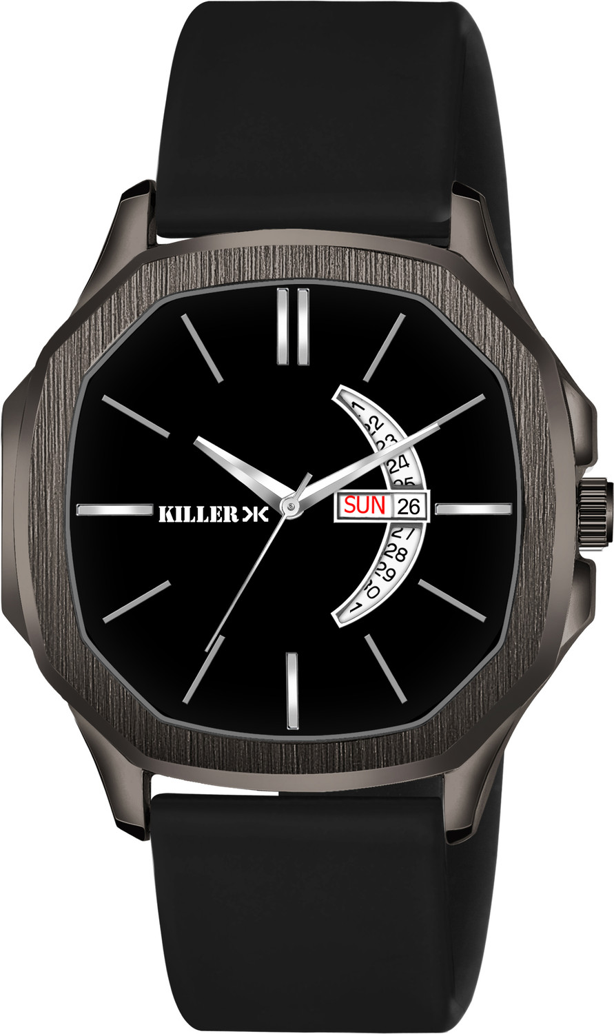 Image of KILLER Hexa Gun Metal Series | Smart Watch Strap | 3D Glass | Smart Clip | Day & Date Hexa Gun Metal Series | Smart Watch Strap | 3D Glass | Smart Clip | Day & Date Analog Watch - For Men